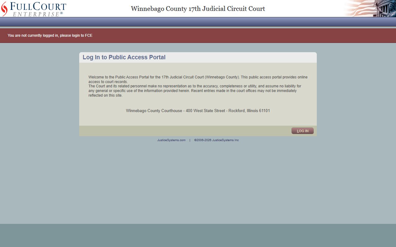 Cases By Party Search screen in FullCourt Enterprise for Winnebago County