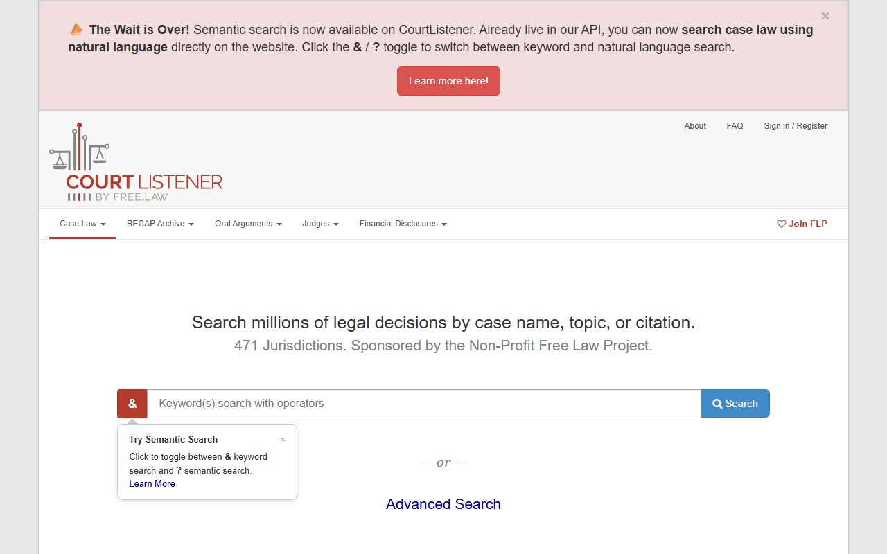 CourtListener free opinion and docket search used as a federal alternative to Winnebago County court dockets