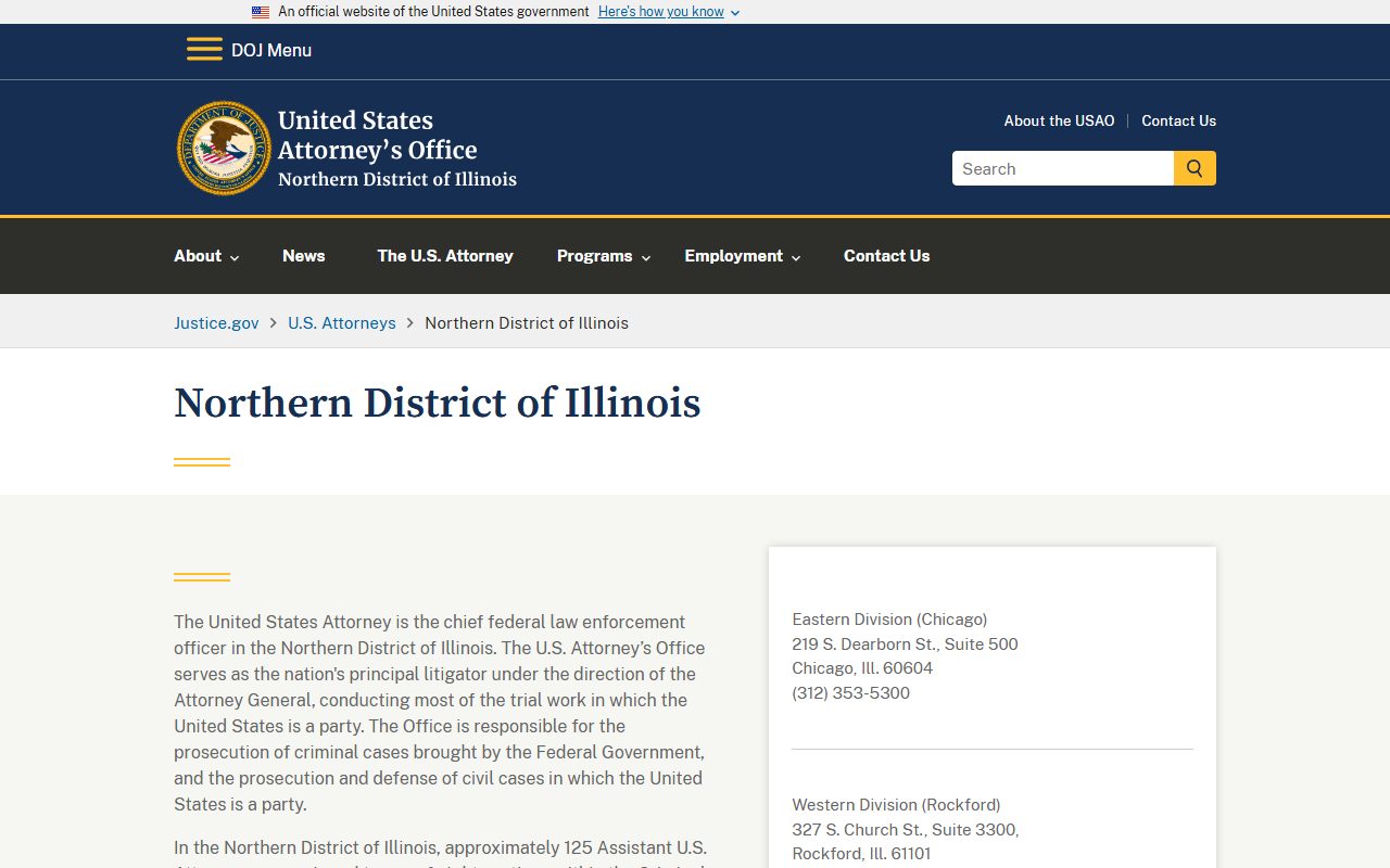 U.S. Attorney's Office for the Northern District of Illinois that prosecutes federal cases affecting Winnebago County residents