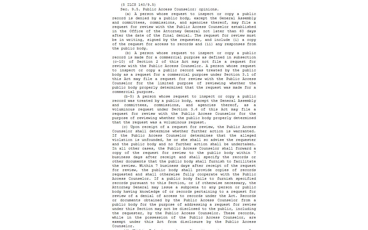 Illinois Public Access Counselor review statute that supports Winnebago County court records FOIA appeals