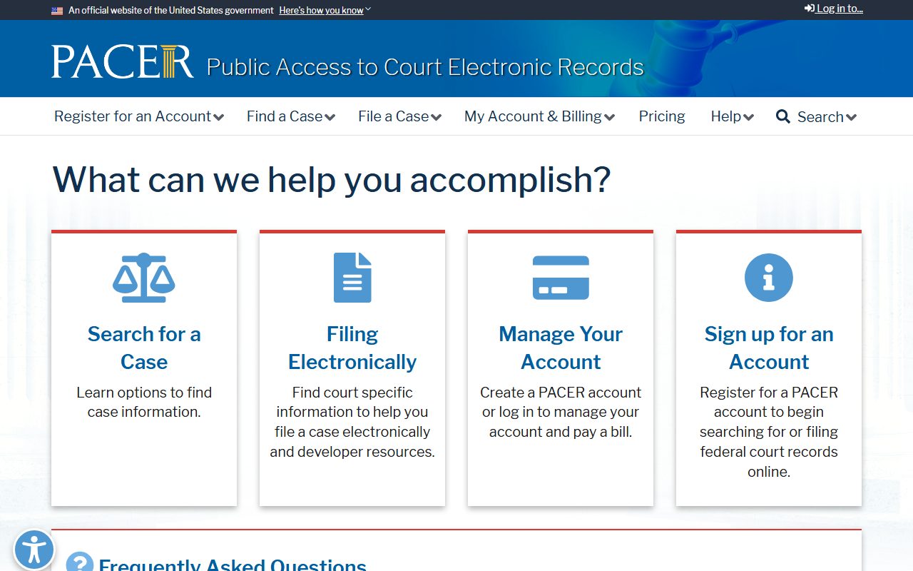 PACER registration and federal court record access used alongside Winnebago County court records search
