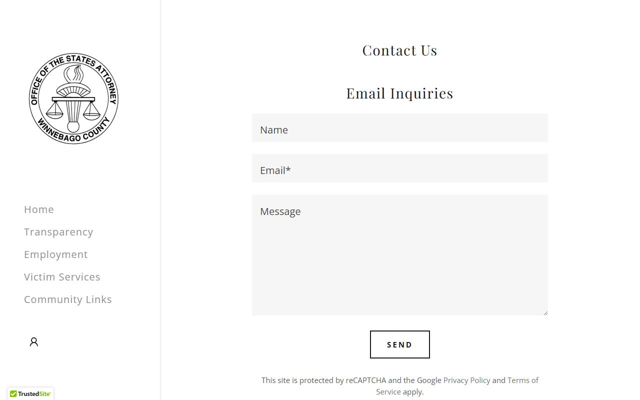 Winnebago County State's Attorney contact page with phone, fax, email, and office hours