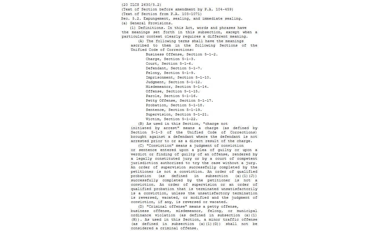 Illinois Criminal Identification Act expungement and sealing statute for Winnebago County criminal records
