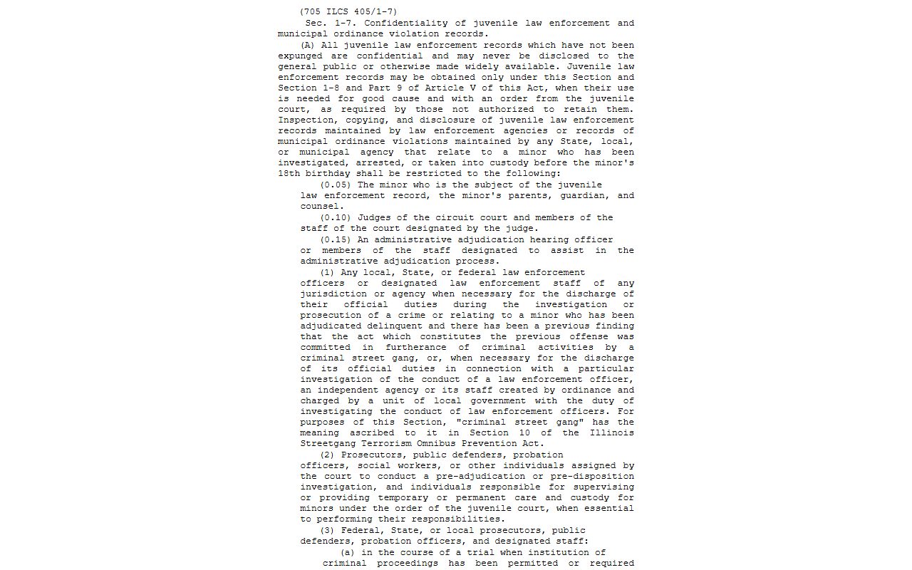 Illinois Juvenile Court Act court record confidentiality and expungement section applied to Winnebago County