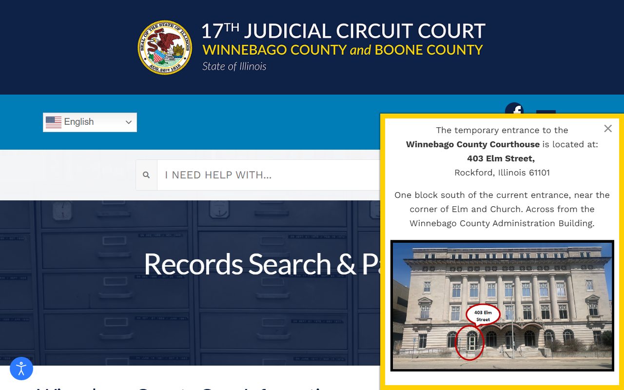 17th Judicial Circuit records search and payment page linking to Winnebago County case information