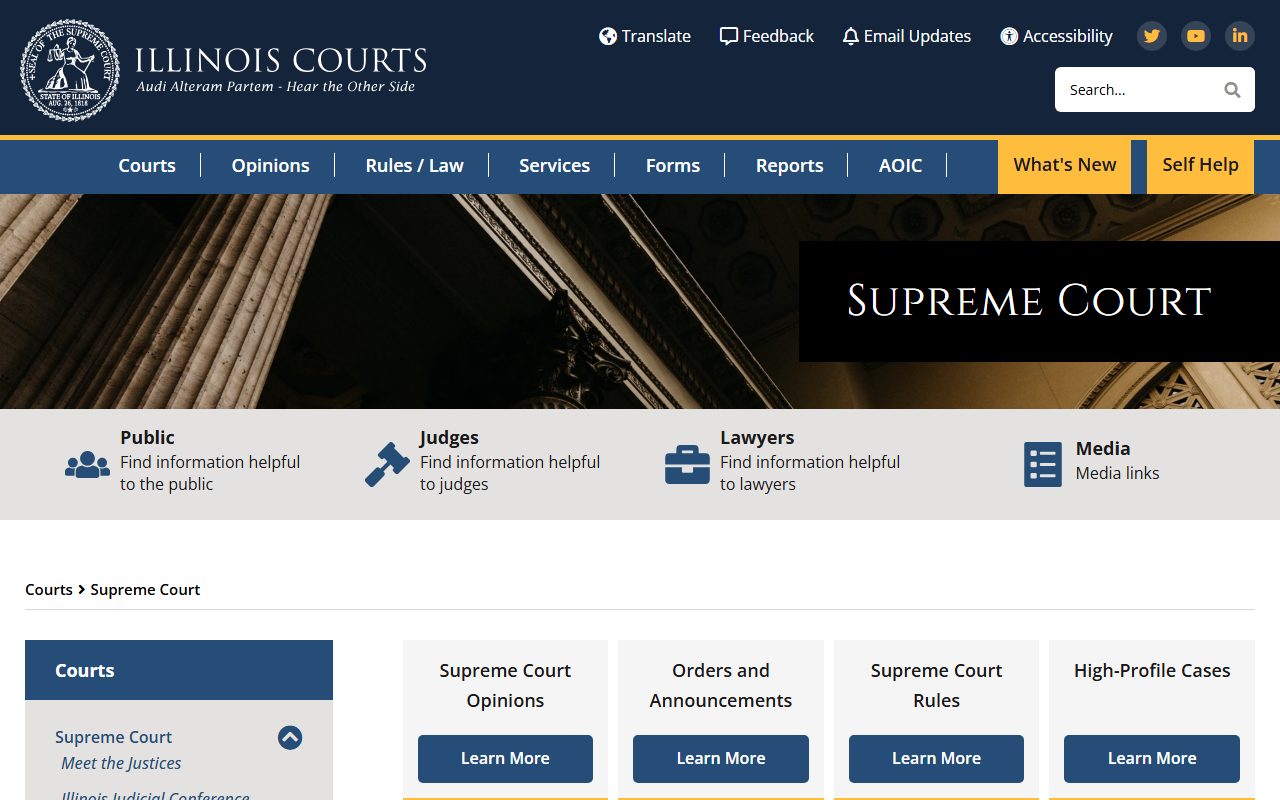 Illinois Supreme Court page explaining supervision over Winnebago County trial courts and the appellate districts