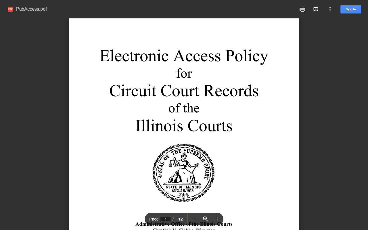 Illinois Supreme Court Electronic Access Policy that governs Winnebago County court records online