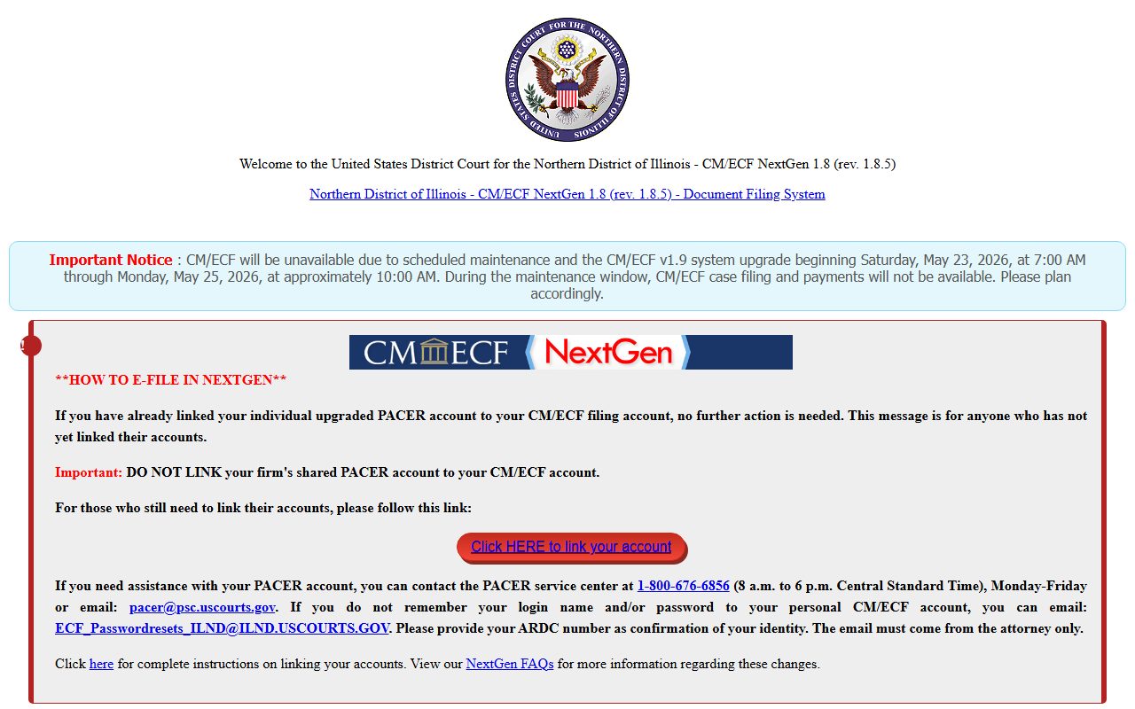 Northern District of Illinois CM/ECF login for federal court records search