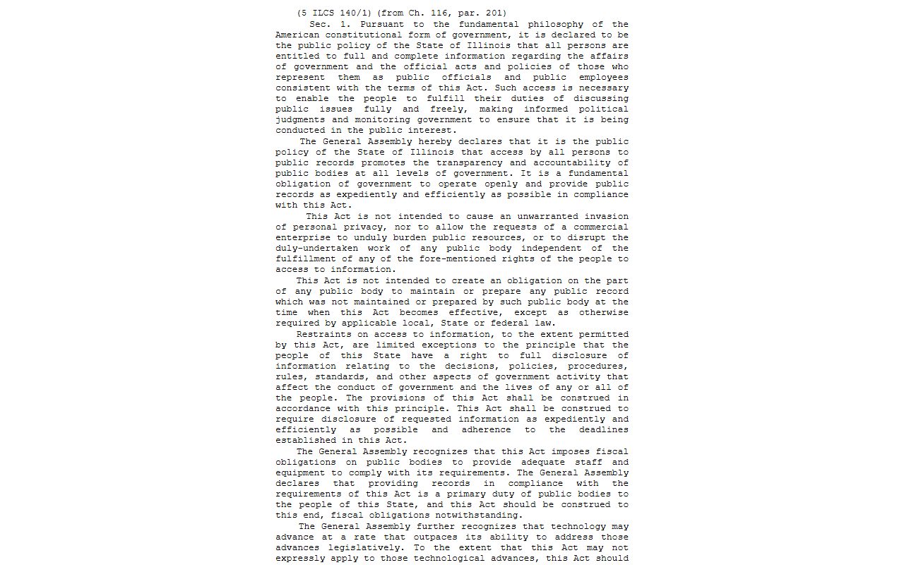 Illinois FOIA policy section 5 ILCS 140/1 applied to Winnebago County public records