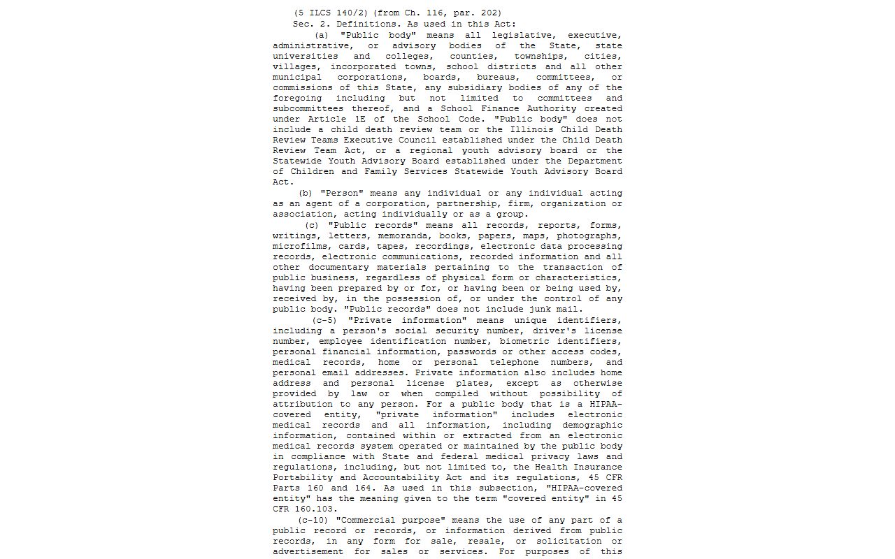 Illinois FOIA definitions statute 5 ILCS 140/2 applied to Winnebago County public records