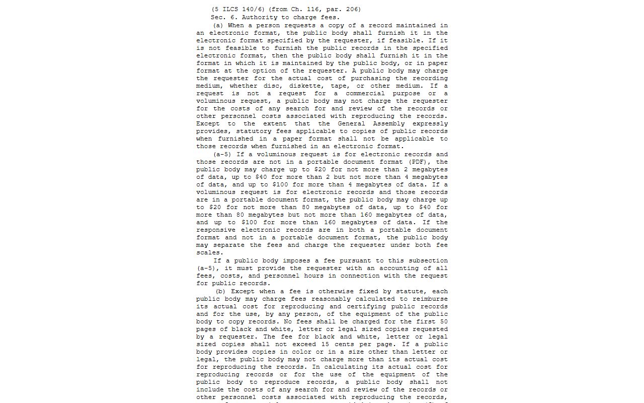 Illinois FOIA fees statute 5 ILCS 140/6 applied to Winnebago County public records