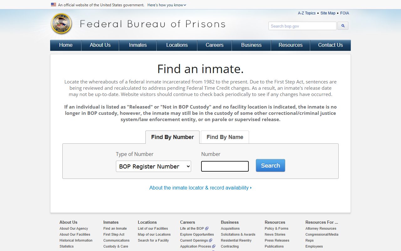 Federal Bureau of Prisons inmate locator used for federal traffic-related custody connected to Winnebago County cases
