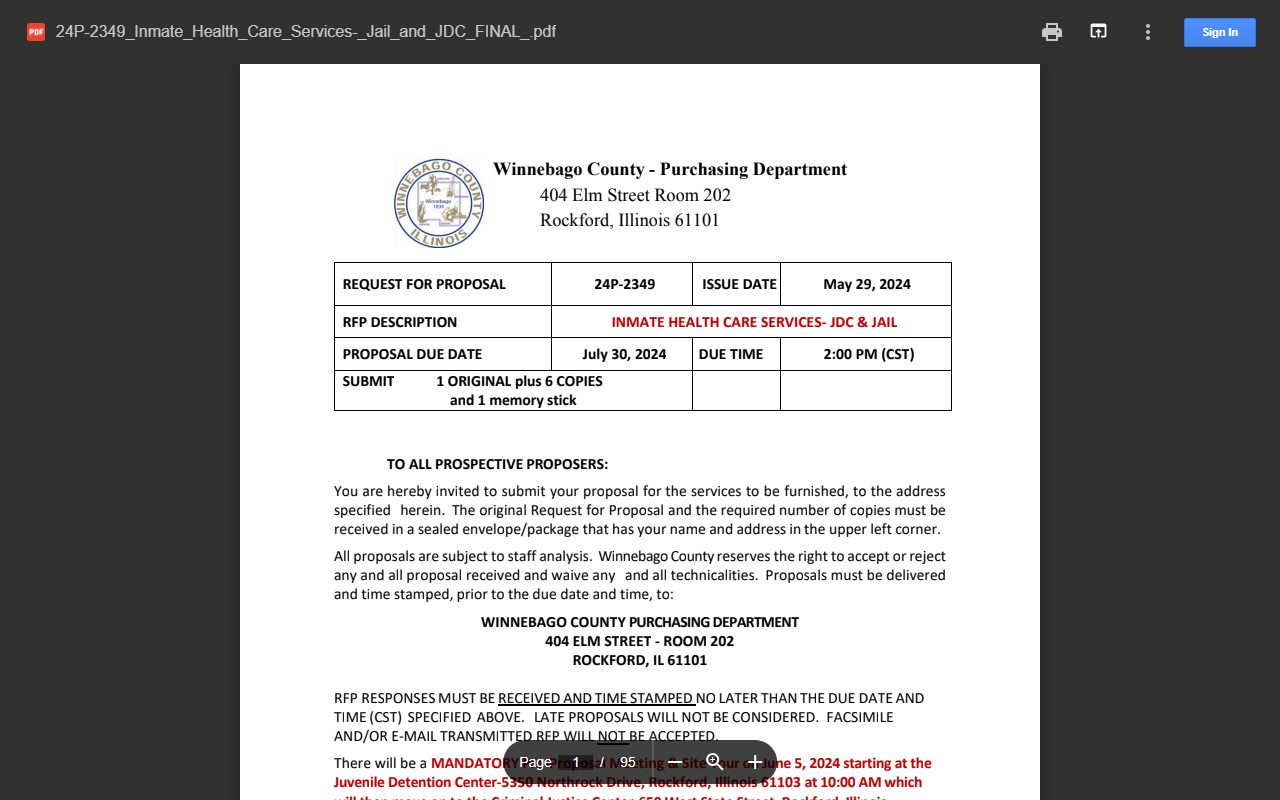 County inmate health services context for Winnebago County, useful where a traffic case leads to local custody
