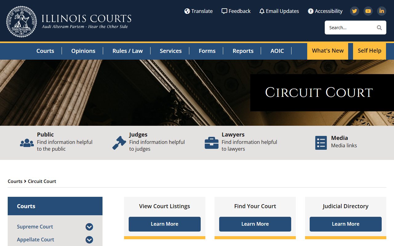 Illinois Courts circuit court page explaining warrant authority for Winnebago County